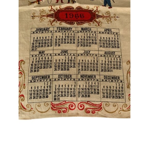 Vintage 1966 Calendar Towel Patriot Linen Souvenir Pre Owned America Small Town - Picture 3 of 8